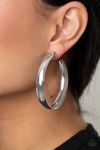Load image into Gallery viewer, Paparazzi Earring -Bevel In It - Silver Hoop Earring