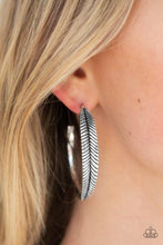 Load image into Gallery viewer, Paparazzi Earring -Funky Feathers - Silver Hoop Earring