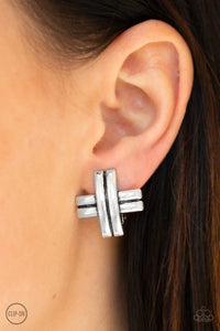 Paparazzi Earring - Couture Crossover - Silver Clip-On