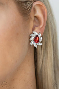 Paparazzi Earring - Sophisticated Swirl - Red Clip-On