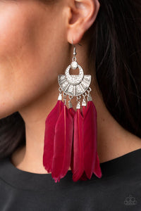 Paparazzi Earring - Plume Paradise - Red