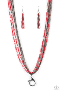 Paparazzi Necklace - Colorful Calamity - Red Lanyard